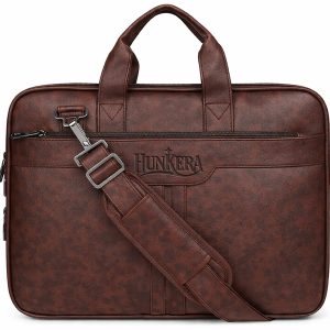 HUNKERA Premium Vegan Leather Messenger Laptop Bag 15.6" – Office, Travel & Business Use